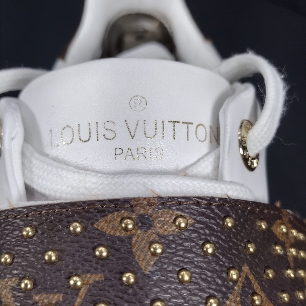 Louis Vuitton White Sneakers with Brown Strap size 8 pre owned Exellent Con - Picture 9 of 16